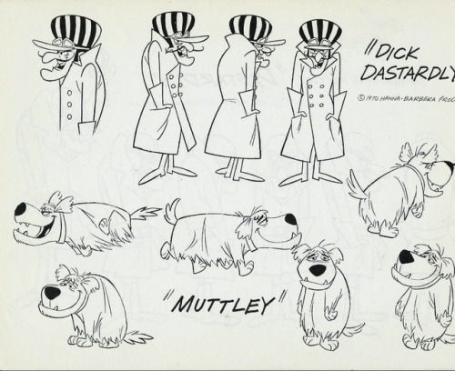 Hanna-Barbera model sheets for Penelope Pitstop, Dick Dastardly and Muttley. Oh, and Captain Caveman