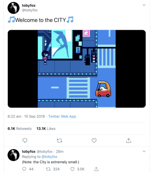 evenmywordsare: toby posted new music for deltarune on twitter!  welcome to the city lost girl 