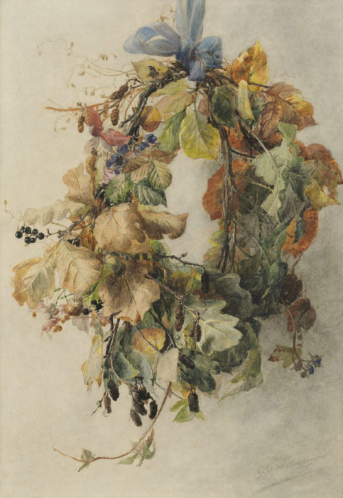 huariqueje:Wreath with Autumn Leaves  -  Geraldine Bakhuyzen van de SandeDutch  1826-1895Watercolour