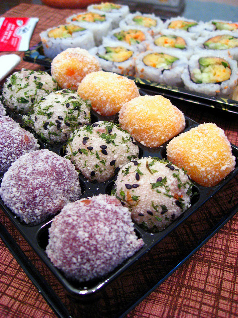 vegan-yums:  “Sweet rice balls & veggie tempura rolls” 