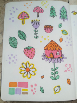 raindrop-valley:  plants themed pages in my journal ft. a lil plant pixie from my old college work ^+^