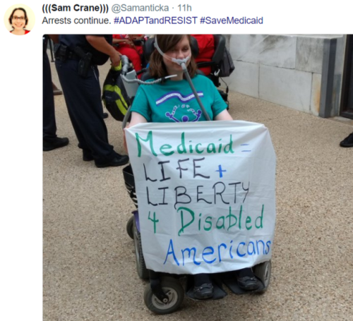 thediscourseblogs:   Disability advocates arrested during health care protest at McConnell’s office. Thank you for risking your lives #cripplepunk 50+ arrests and counting DONATE TO THE LEGAL FUND 