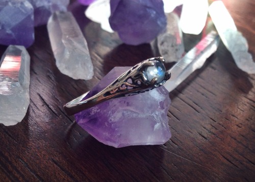 theproserpina:  New to my store - the Ceremonial ring in amethyst and rainbow moonstone. Limited quantity. Only 5 of each. http://theoccultemporium.etsy.com 