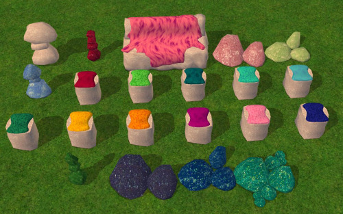 creesims:@fracturedmoonlight‘s Stone Super Set with rocks in9 Parsimonious terrain textures and furs