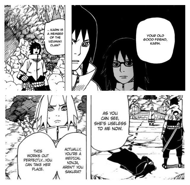 shinoatisuto:  Sasuke spent everyday for weeks with Karin and didn’t know her last