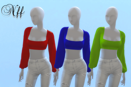 nadiafabulousflow:  Crop Top With Long Sleeves  New meshCompatible Mod HQAll lodsMore recolorsA norm