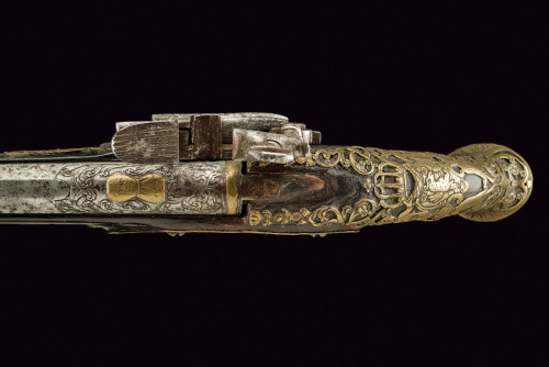 Ornate brass mounted miquelet pistol originating from Sardinia, early 19th century.