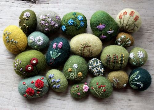 wasbella102:Rock Garden by lilfishstudiosfelted and embroidered wool stones
