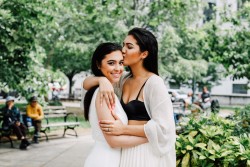 lesbiann-cutiess:  marriedinnewyork:  “We met online.” How was the first date? “We went to a movie. Typical. Then we went to a bar…” “And now we’re here.” Why choose city hall to get married? “Because we want a million dollar wedding