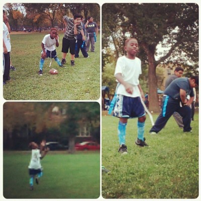 This lil guy is a true athlete! #Touchdown #flagfootball #football