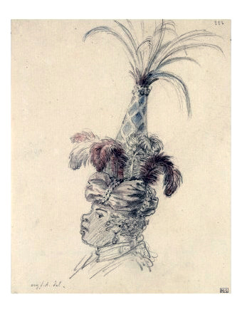 Man in a feathered turban by Augustin de Saint Aubin (1736-1807)