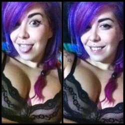 caiasuicide:  #nofilter from Saturday night craziness 😜 #caiasuicide #purplehair #medusa #dermal #lacebra @suicidegirls @jessytai @alexiscrawfordx #manicmonday 