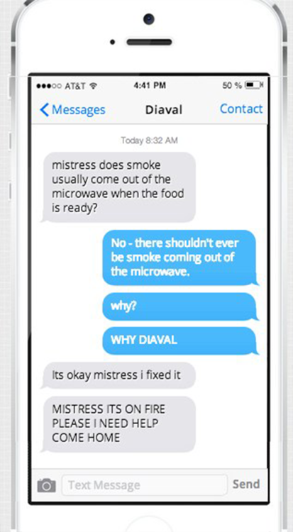 maleval modern!au where maleficent contacts diaval through text message
