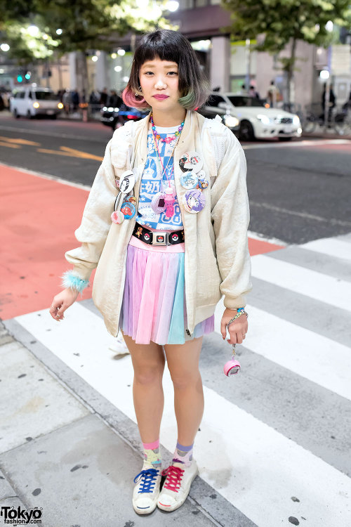 milkbbi:  photo from @tokyofashion of @elleanor1222 wearing the MILKBBI checkered t-shirt, cloudy button & chain strap~~~ all available in the shop at milkbbi.com ☆⌒(*＾-°)v Thanks！！ 