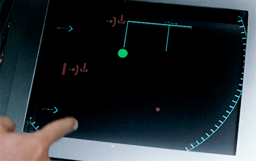 sci-fi-gifs:There’s a red thingy moving toward the green thingy. I think we’re the green thingy.Gala