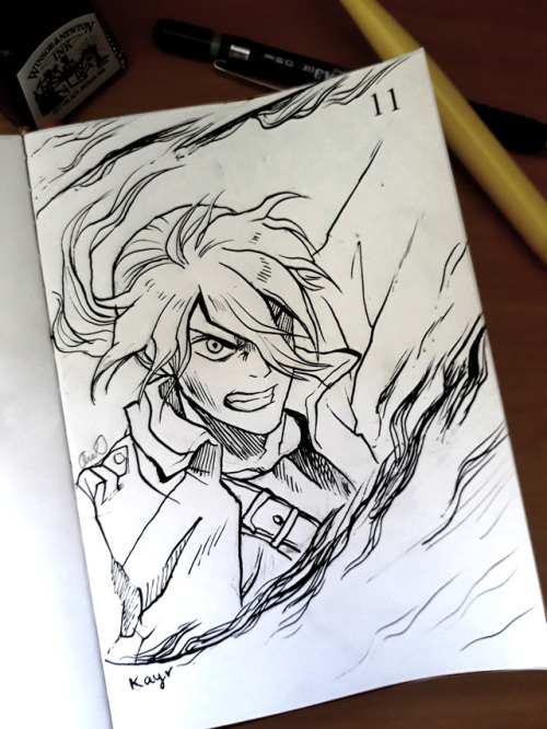 A very messy ink-sketch of one of my sister’s characters, Kayr, fighting against the inmortal shadow