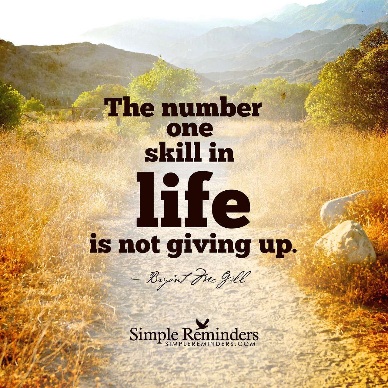 mysimplereminders:  The number one skill in life is not giving up. — Bryant McGill