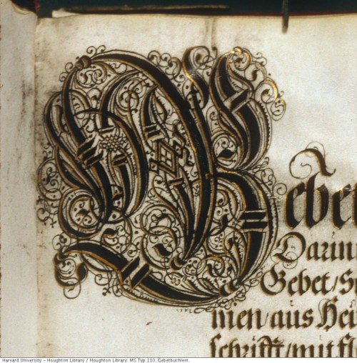 Calligraphic letter G. Gebettbüchlein : Darinnen allerlei schöne Gebet, Spruche und Psallm