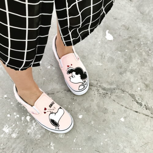 vansgirls: Alejandra Jazo rocking the Vans x Peanuts Smack Slip-On & Joe Cool Crew Sweatshirt. S