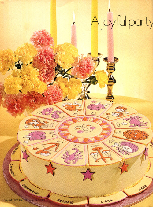 thegroovyarchives:Astrology CakeFrom the 1972 Cake & Food Decorating Yearbook by Wilton