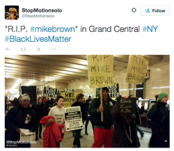 revolutionarykoolaid:  Today in Solidarity (2/9/15): Protesters in New York City demonstrated for Mike Brown on the 6-month anniversary of his death at the hands of former Ferguson police officer Darren Wilson. Rest in power, Mike. #staywoke #farfromover