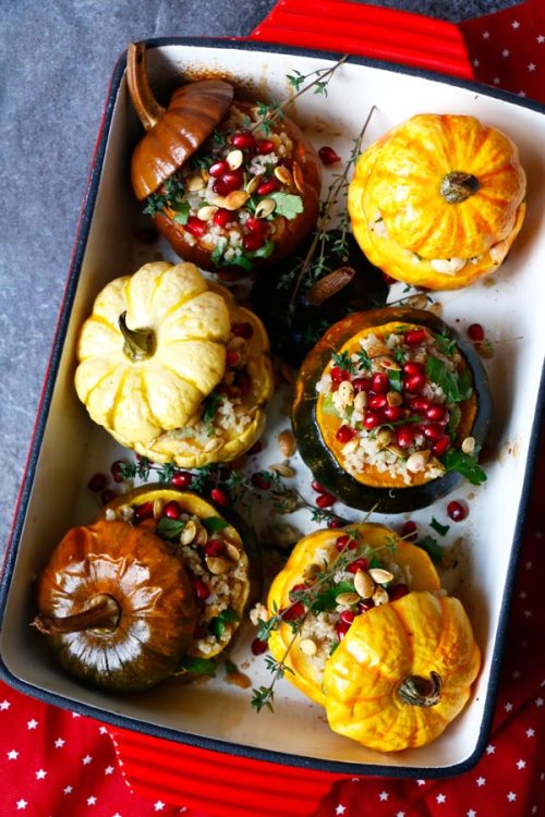 witchkitch: Pomegranate Quinoa Stuffed Squash 6 mini Winter Squashes (protection, warding, longevity