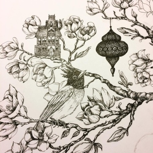 branches, work in progress#drawing #nature #birds #victorian #pattern #art #artist #pendrawing #in