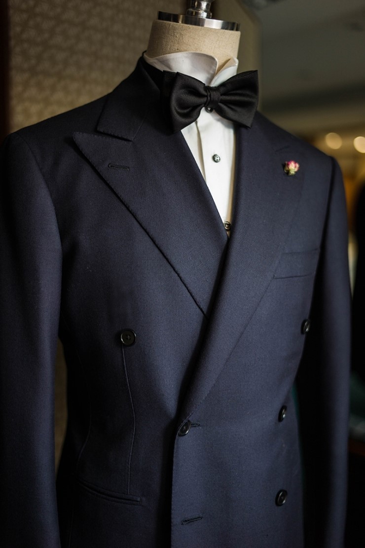 B&TAILOR — Navy double breast with bowtie. www.bntailor.com