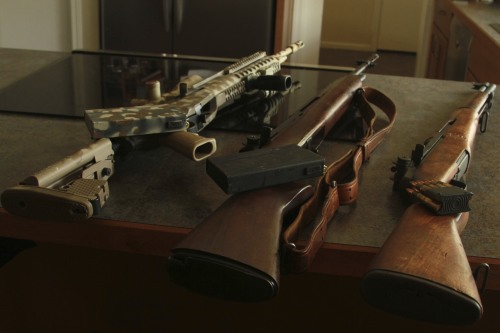 killthechallenge:  Giving some love and TLC to an old little collection: A modern M1A and one of the more original models that made it through much of the Vietnam War, as well as their predecessor, the M1 Garand. 