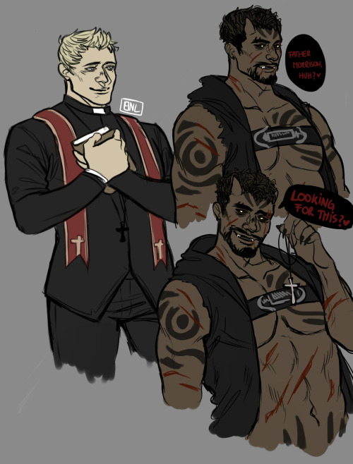 umikochannart:  Reaper76 Week - Day 6 -     “In Another Life”  I can’t believe I forgot to upload this– But anyways, Priest!Jack and Demon!Gabe~+ bonus flat colour thing cuz I’m lazy af