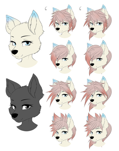 My thesis work : Anthro Character Generator application progress update. I was working on female wolf head’s parts (hairs, eyes etc) Here’s some hair combination and color applied sample.