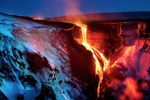 nubbsgalore:photos of a volcanic eruption and lavafall at fimmvorduhals, east of glacier eyjafjallaj