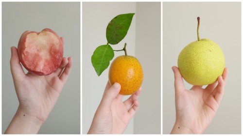 Just My Hand Holding Different Kinds Of Fruits