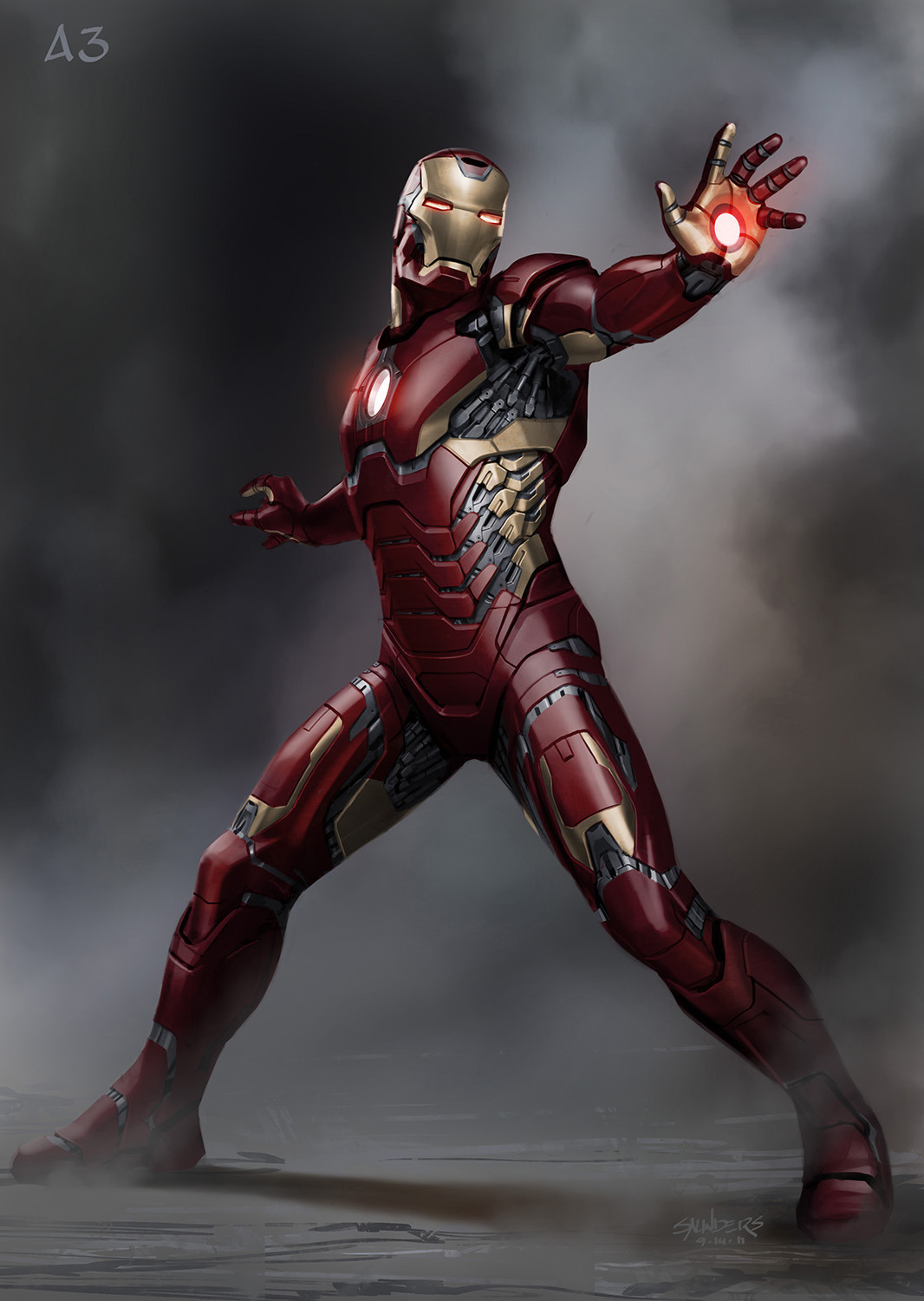 xombiedirge:  Iron Man Mk.XLII &amp; War Machine Mk.2 by Phil Saunders / Blog