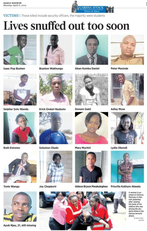 heytheredahleah:fuckyeahkenyans:Garissa University College Victims. On each picture I have added the