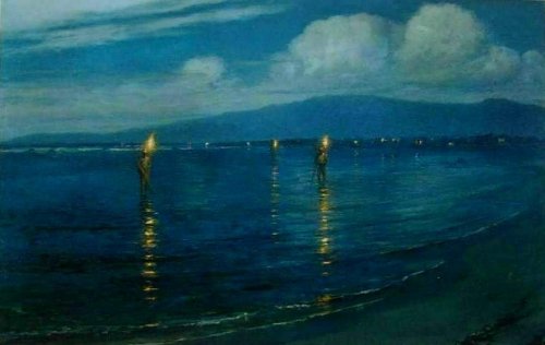 The Torchlight Fisherman Waikiki  -  Lionel Walden  ca. 1920American 1861-1933oil on canvasHonululu 