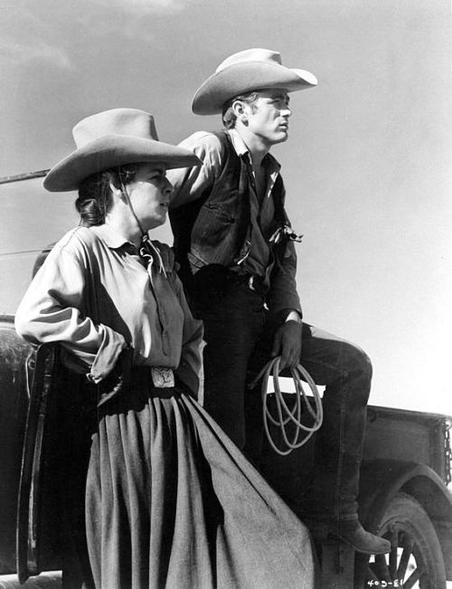 James Dean and Mercedes McCambridge on the set of ‘Giant’, 1955