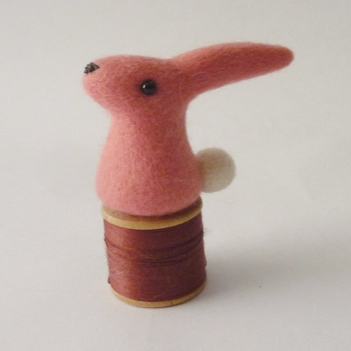 Little pink bunny - needle felt sculpture by Gretel Parker - free shipping worldwide