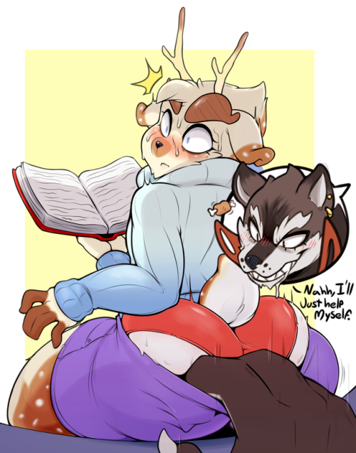 xcourge: Local reindeer boi gets yoinked by a big bad wolf~
