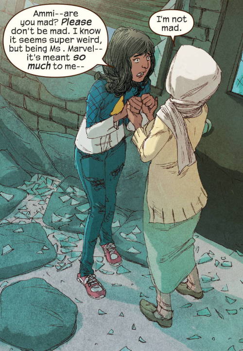 stxrduste: [id: a scene from a comic book of kamala khan (ms. marvel) and her mother (muneeba khan, 