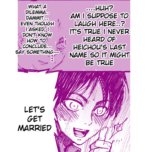 cecil-lulu:  Eren that’s actually a pretty good idea  artist: たみー  chns trans: Mao-Meru / eng trans: cecil-lulu