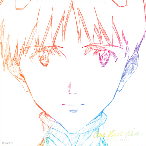 Evangelion: 3.0+1.0 Thrice Upon A Time theme song “One Last Kiss” by Utada Hikaru mini-album covers.