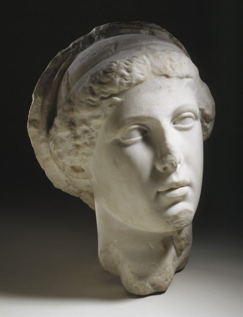 ancientpeoples: Head of a Woman or Goddess, perhaps Demeter Roman, Trajanic 98-117 AD. Source: Los A