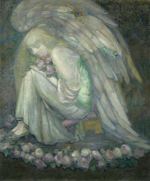 catonhottinroof:Adele von Finck (1879 - 1943)Rosen Engel mit pfauenauge dekor