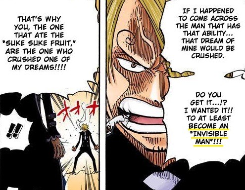 I cried when Sanji finale ate the suke suke no mi, and gained the power of  invisibility only to accidentally get hit by a truck. He should have looked  both ways RIP. 