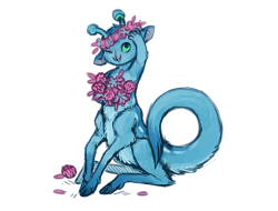 c-rowlesdraws:morning repost of just this baby by himself! How did he put that flower crown on with those short little arms? It’s a mystery.