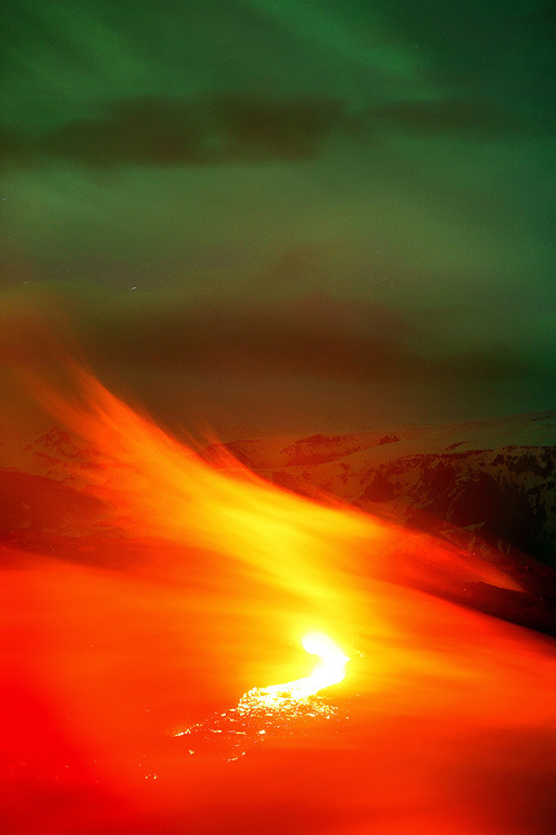 odditiesoflife:  Amazing Volcanic Eruption With Northern Lights, Iceland  After hearing