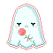 Pixel art of ghost holding a lollipop with a white outline that floats up and down