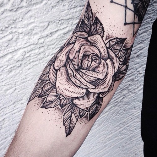 svartxvit:  Danke sebastian 🙆🐱#ouch #dotwork #dotworktattoo #blxckink #blackwork #blackworkers #blacktattooart #rosetattoo #blacktattoomag #linework #armtattoo 