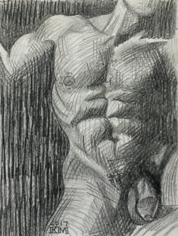 Frisky Summer: Male Nude, lithograph crayon